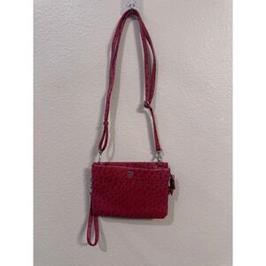 GIANI BERNINI Red Ostrich Embossed Crossbody  Clutch Bag with Detachable Strap